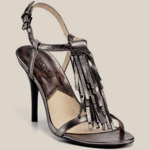 Slate Metallic Fringed Sandals - Picture 7 of 7